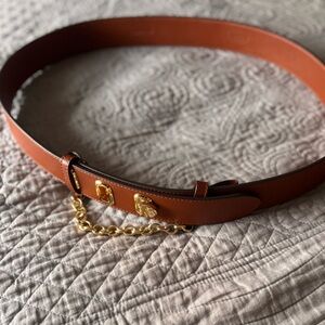 Lauren Ralph Lauren Brown Belt with Gold Chain Accent